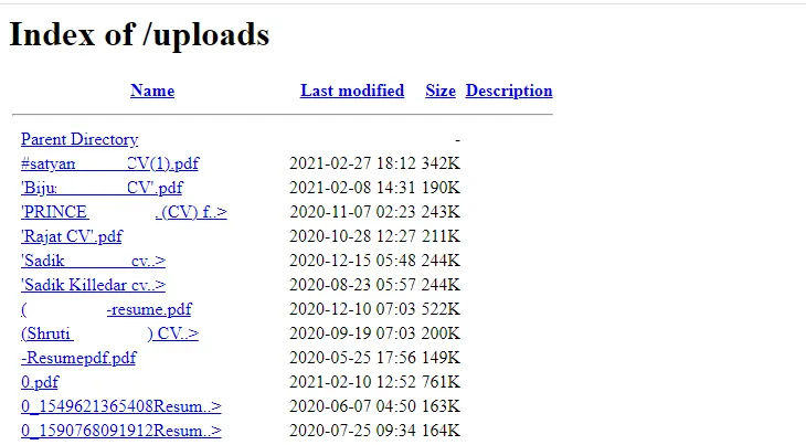 Index of Uploaded Files