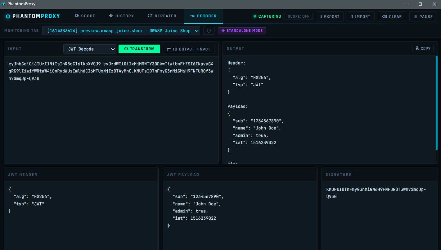 PhantomProxy Decoder - JWT Decode